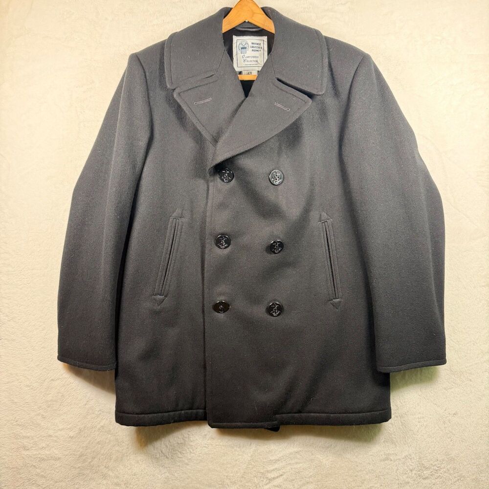 US Navy DLA Quarterdeck Peacoat 42R 100% Wool Black Enlisted Military Overcoat